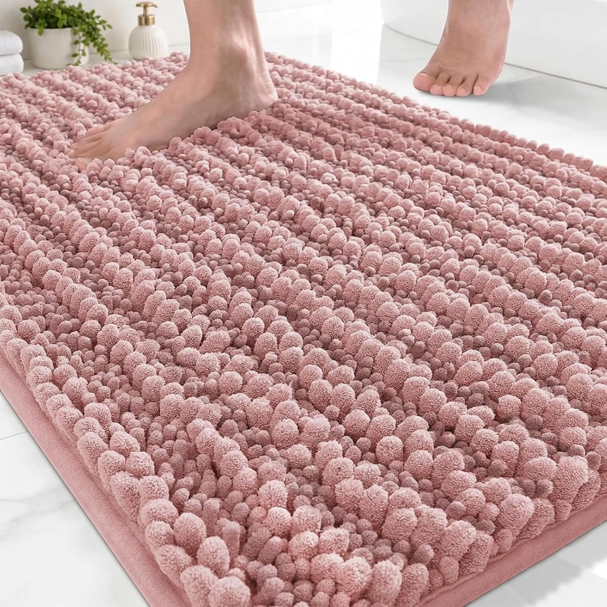 Bathroom Rugs 24x17, Extra Soft Chenille Bath Mat, Pink