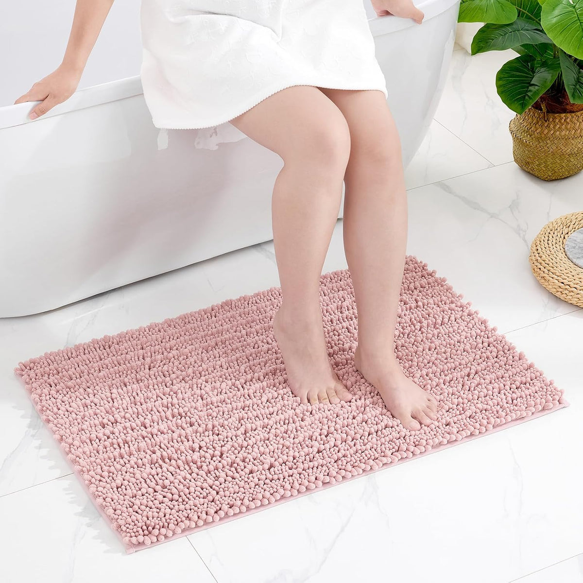 Bathroom Rugs 24x17, Extra Soft Chenille Bath Mat, Pink