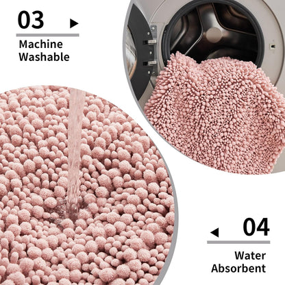 Bathroom Rugs 24x17, Extra Soft Chenille Bath Mat, Pink