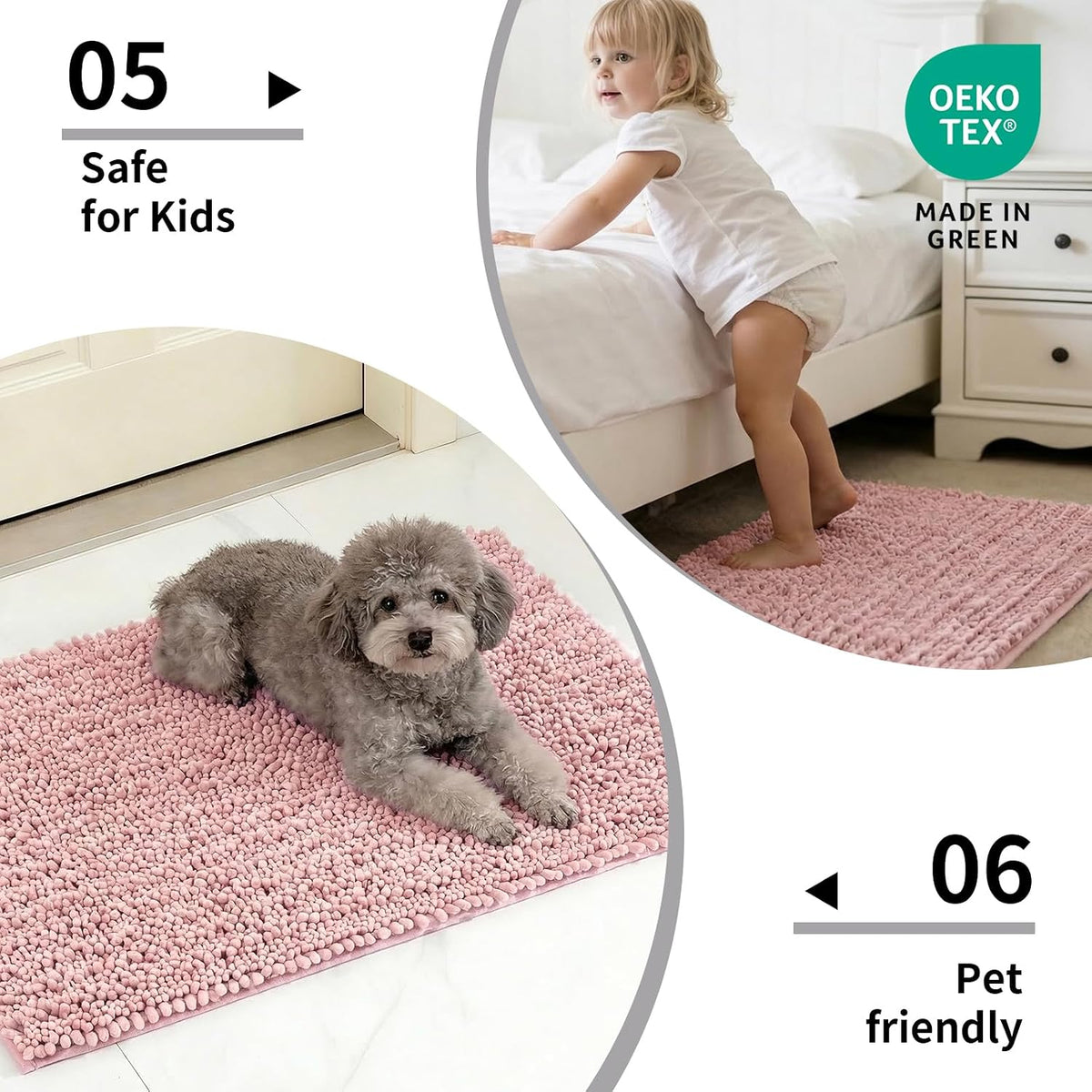 Bathroom Rugs 24x17, Extra Soft Chenille Bath Mat, Pink