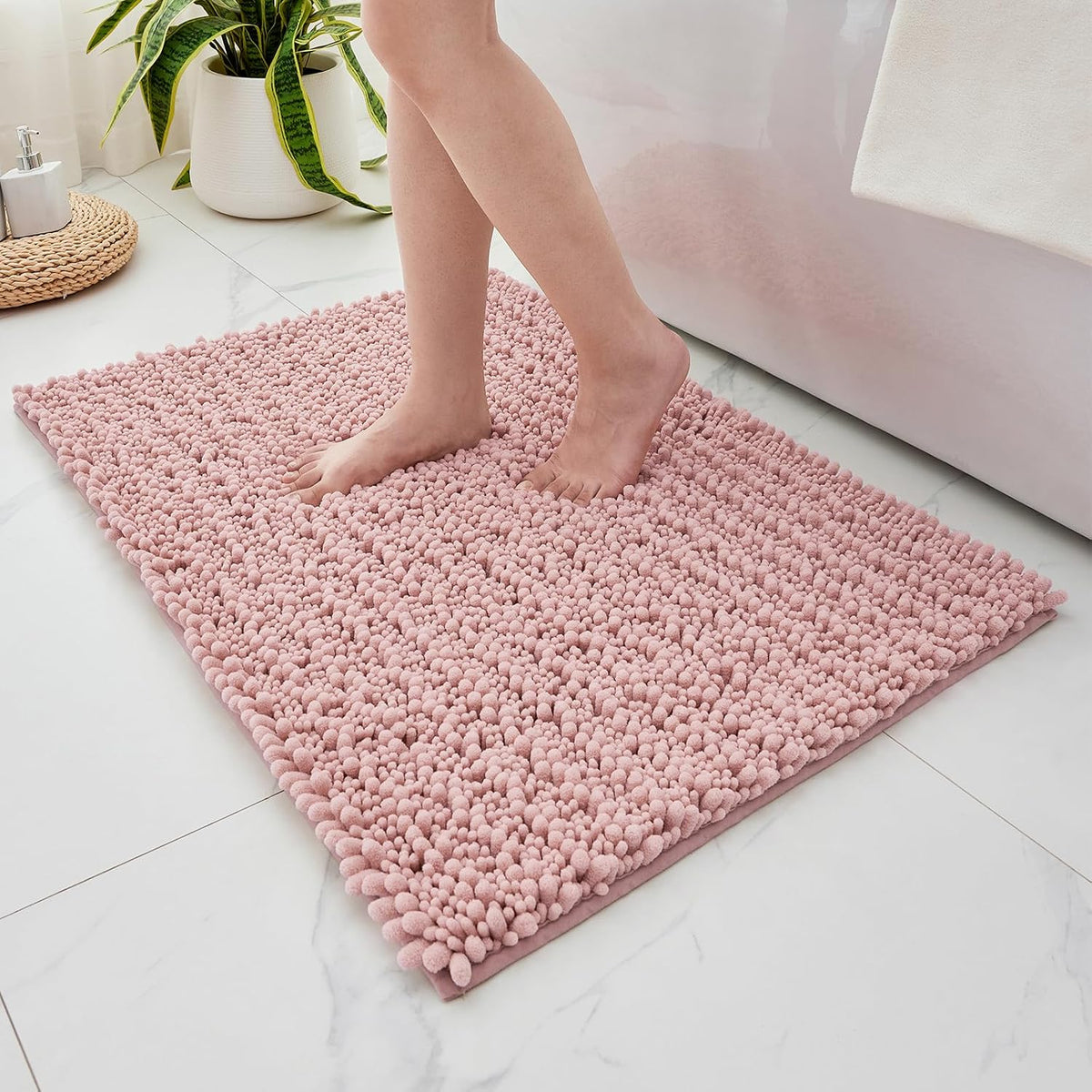 Bathroom Rugs 24x17, Extra Soft Chenille Bath Mat, Pink