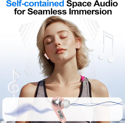 kurdene Wireless Earbuds Bluetooth 5.4 Headphones 60H Playtime Deep Bass Stereo Ear Buds with Mic Comfort Lightweight in Ear Earphones for Workout/Running Pink