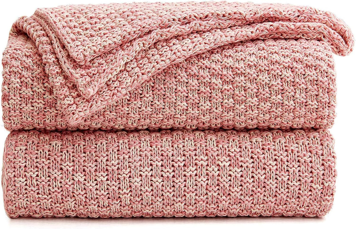 100% Cotton Knitted Throw Blanket – Pink, Soft & Cozy, Machine Washable, 60"x80" – Perfect for Living Room, Couch, Sofa, Bed or Travel