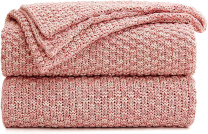 100% Cotton Knitted Throw Blanket – Pink, Soft & Cozy, Machine Washable, 60"x80" – Perfect for Living Room, Couch, Sofa, Bed or Travel