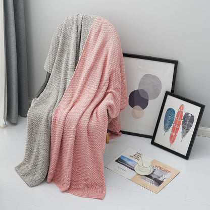 100% Cotton Knitted Throw Blanket – Pink, Soft & Cozy, Machine Washable, 60"x80" – Perfect for Living Room, Couch, Sofa, Bed or Travel