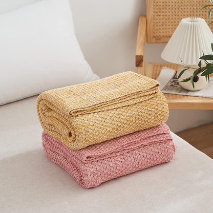 100% Cotton Knitted Throw Blanket – Pink, Soft & Cozy, Machine Washable, 60"x80" – Perfect for Living Room, Couch, Sofa, Bed or Travel