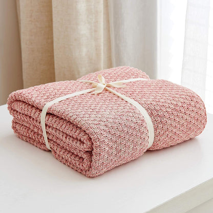 100% Cotton Knitted Throw Blanket – Pink, Soft & Cozy, Machine Washable, 60"x80" – Perfect for Living Room, Couch, Sofa, Bed or Travel