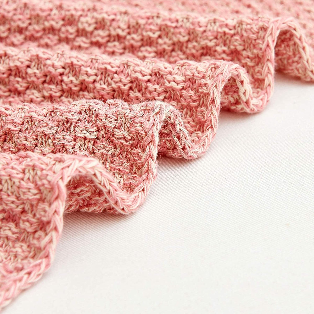 100% Cotton Knitted Throw Blanket – Pink, Soft & Cozy, Machine Washable, 60"x80" – Perfect for Living Room, Couch, Sofa, Bed or Travel