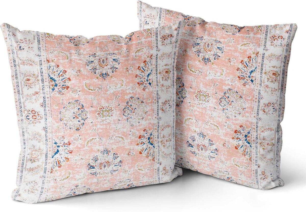 Boho Throw Pillow Covers 18x18 inch Set of 2 Boho Rug Carpet Double Sided Pattern Short Plush Cotton Soft Pillow Case Cushion Cover Pillowcase for Couch Sofa Bed Decorative (Pink)