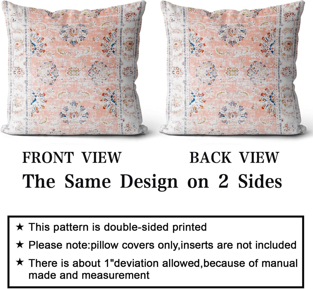 Boho Throw Pillow Covers 18x18 inch Set of 2 Boho Rug Carpet Double Sided Pattern Short Plush Cotton Soft Pillow Case Cushion Cover Pillowcase for Couch Sofa Bed Decorative (Pink)