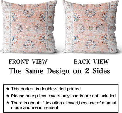 Boho Throw Pillow Covers 18x18 inch Set of 2 Boho Rug Carpet Double Sided Pattern Short Plush Cotton Soft Pillow Case Cushion Cover Pillowcase for Couch Sofa Bed Decorative (Pink)