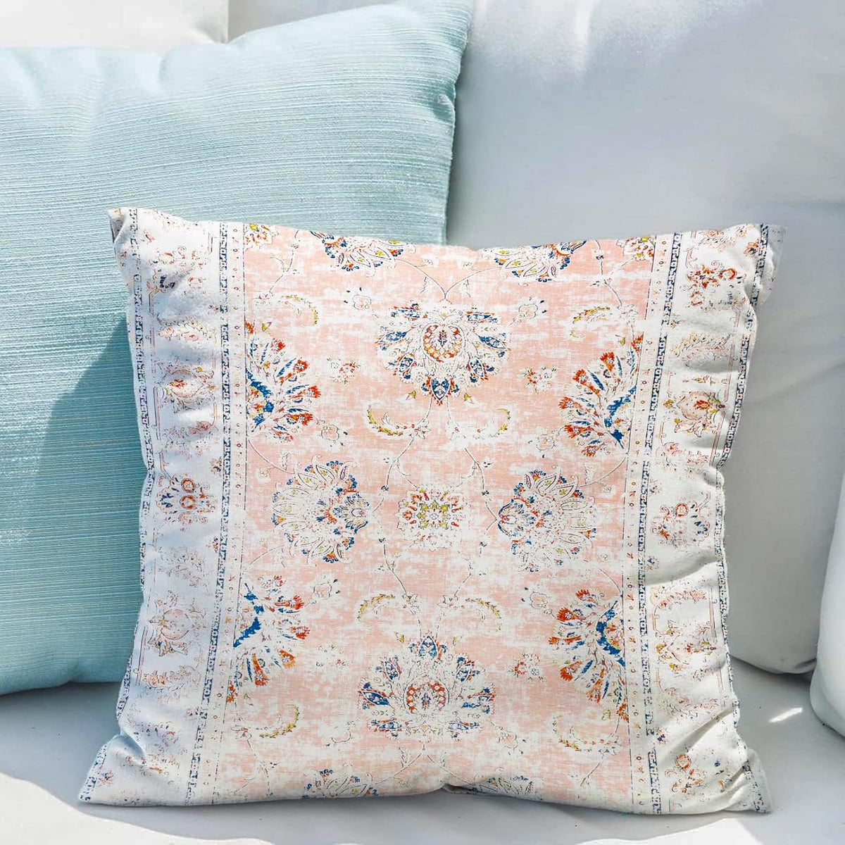 Boho Throw Pillow Covers 18x18 inch Set of 2 Boho Rug Carpet Double Sided Pattern Short Plush Cotton Soft Pillow Case Cushion Cover Pillowcase for Couch Sofa Bed Decorative (Pink)