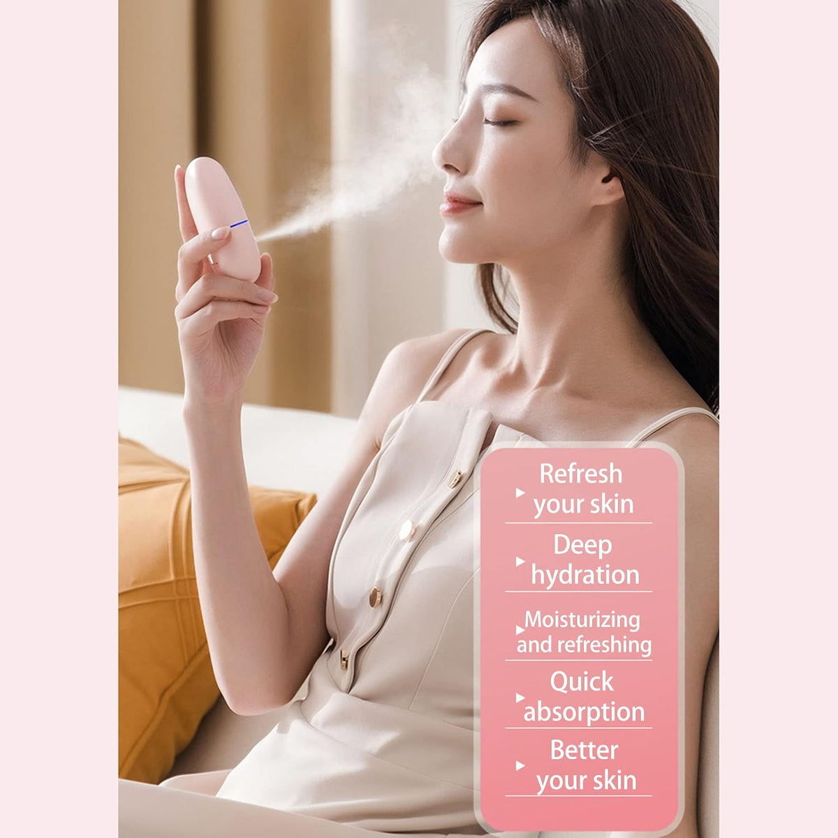 Face Steamer, 35ml Facial Steamer Cute Animal Portable Face Steamer Face Humidifier USB Rechargeable Mist Sprayer for Skin Care (Pink)