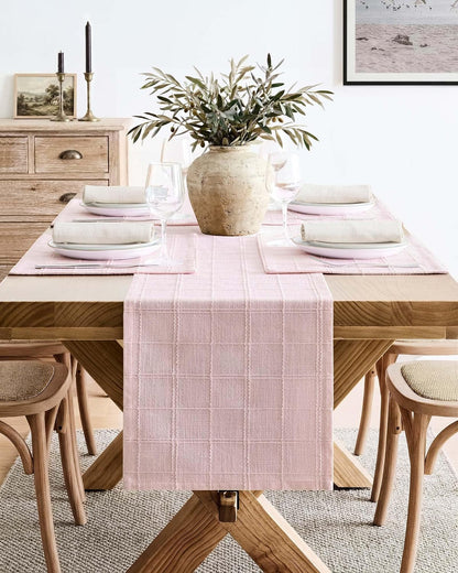 ZeeMart Linen Checked Farmhouse Placemats Set of 6, Pink 13x19in