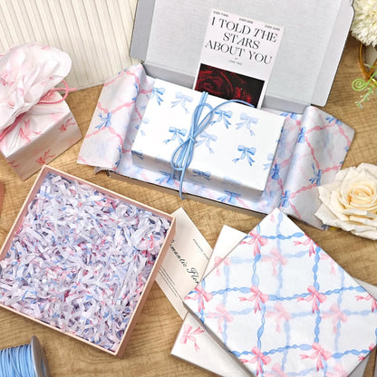 60 Sheets Gift Tissue Paper, Sweetheart Princess Bow Tissue Paper for Gift Bags Wrapping, Pastel Pink Blue Packaging Supplies for Girl's Birthday Baby Shower Wedding Decor Art Crafts,20x14in