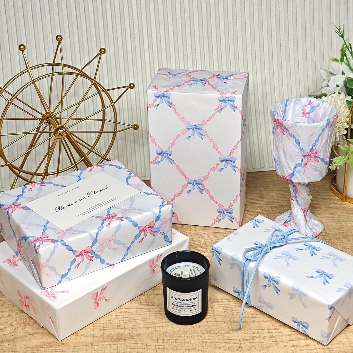 60 Sheets Gift Tissue Paper, Sweetheart Princess Bow Tissue Paper for Gift Bags Wrapping, Pastel Pink Blue Packaging Supplies for Girl's Birthday Baby Shower Wedding Decor Art Crafts,20x14in