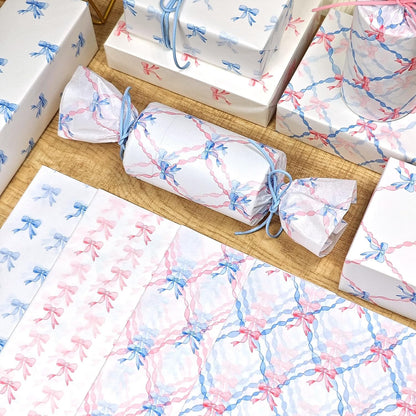 60 Sheets Gift Tissue Paper, Sweetheart Princess Bow Tissue Paper for Gift Bags Wrapping, Pastel Pink Blue Packaging Supplies for Girl's Birthday Baby Shower Wedding Decor Art Crafts,20x14in