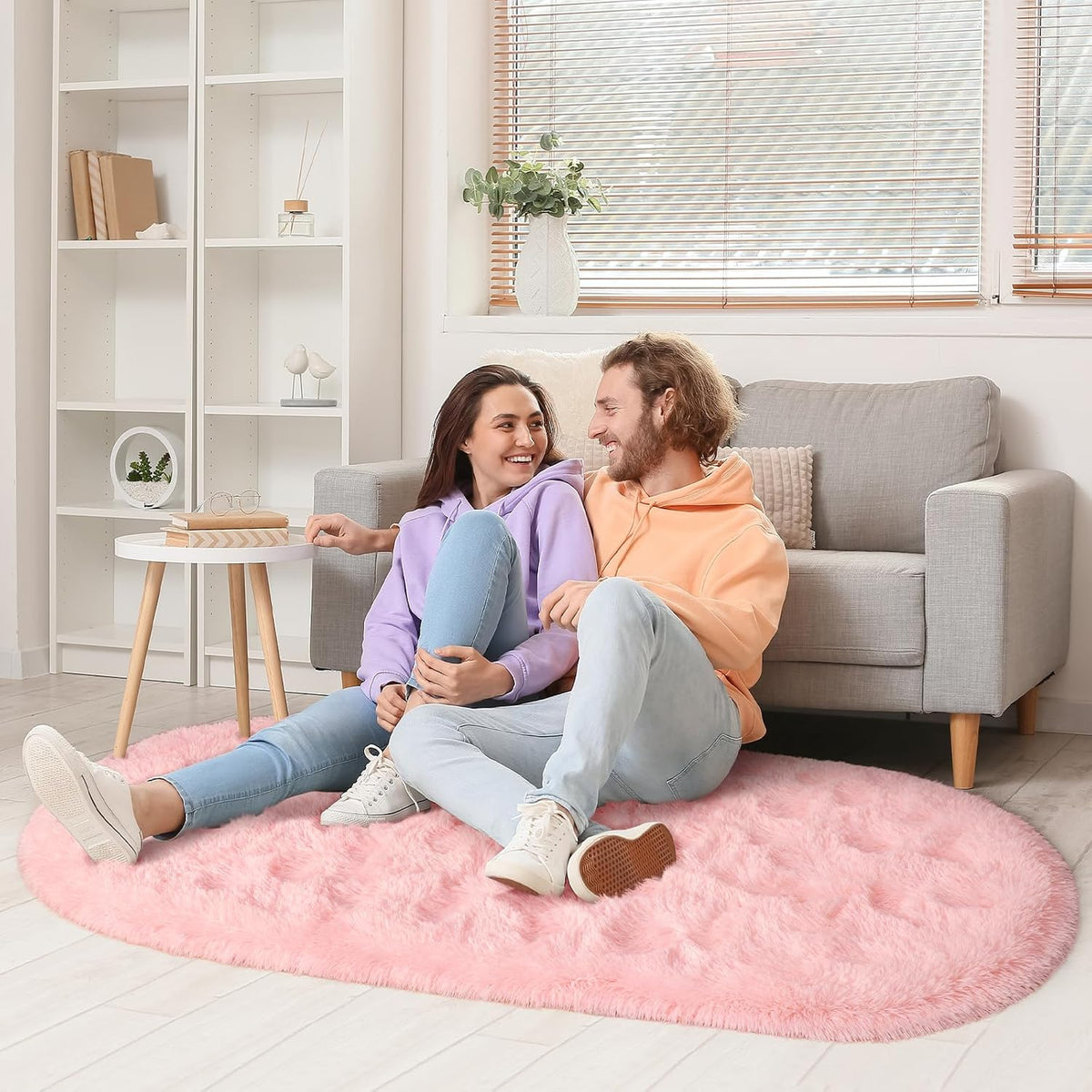 Bedroom Rug 2.6' x 5.3', Pink Fluffy Shaggy Area Rug for Kids Room