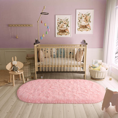 Bedroom Rug 2.6' x 5.3', Pink Fluffy Shaggy Area Rug for Kids Room