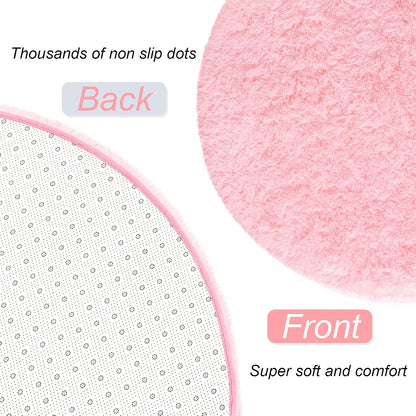 Bedroom Rug 2.6' x 5.3', Pink Fluffy Shaggy Area Rug for Kids Room