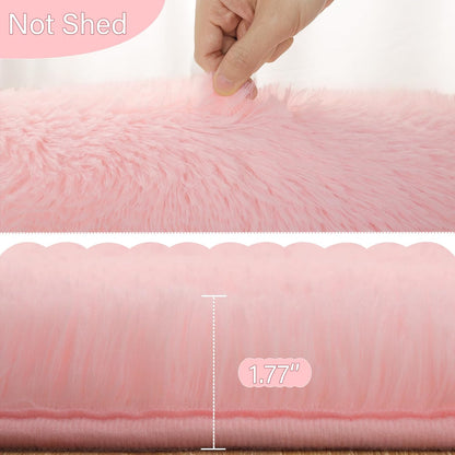 Bedroom Rug 2.6' x 5.3', Pink Fluffy Shaggy Area Rug for Kids Room