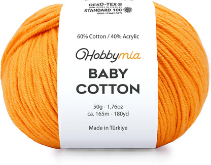Baby Cotton Yarn – Sport Weight - 50g/180yds (Apricot, 1 Ball)
