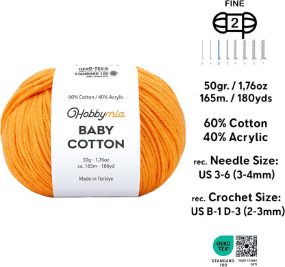 Baby Cotton Yarn – Sport Weight - 50g/180yds (Apricot, 1 Ball)
