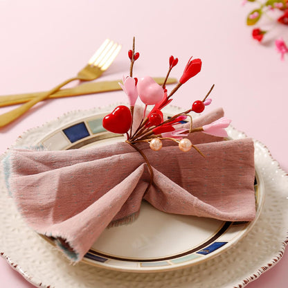 Handmade Valentine Napkin Rings Set of 12, Red Pink Heart Bead Floral Napkin Holder for Romantic Dinner, Proposal, Wedding Table Decorations