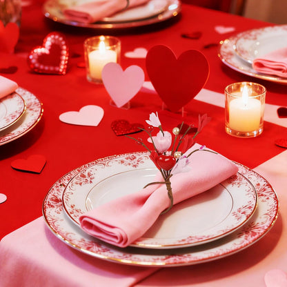 Handmade Valentine Napkin Rings Set of 12, Red Pink Heart Bead Floral Napkin Holder for Romantic Dinner, Proposal, Wedding Table Decorations