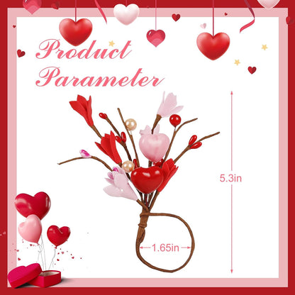 Handmade Valentine Napkin Rings Set of 12, Red Pink Heart Bead Floral Napkin Holder for Romantic Dinner, Proposal, Wedding Table Decorations