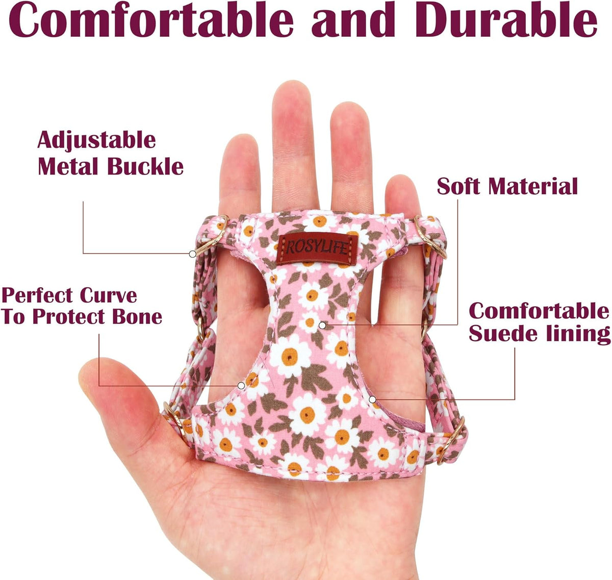 No Pull Dog Harness Adjustable Small Dog Harness and Leash Set, Lightweight and Soft Dog Harness No Choke Escape Proof Pet Harness Vest (Pink Daisy, S)