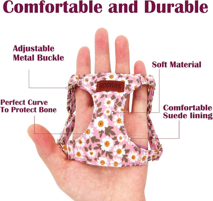 No Pull Dog Harness Adjustable Small Dog Harness and Leash Set, Lightweight and Soft Dog Harness No Choke Escape Proof Pet Harness Vest (Pink Daisy, S)