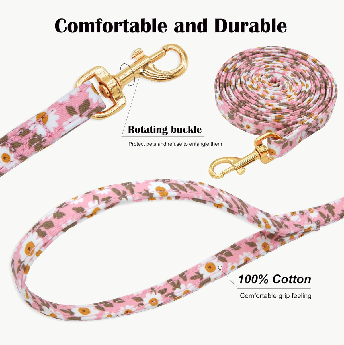 No Pull Dog Harness Adjustable Small Dog Harness and Leash Set, Lightweight and Soft Dog Harness No Choke Escape Proof Pet Harness Vest (Pink Daisy, S)