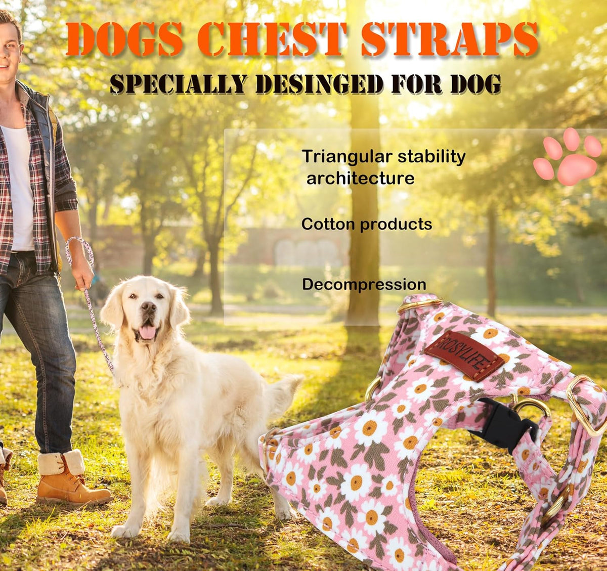 No Pull Dog Harness Adjustable Small Dog Harness and Leash Set, Lightweight and Soft Dog Harness No Choke Escape Proof Pet Harness Vest (Pink Daisy, S)
