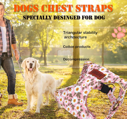 No Pull Dog Harness Adjustable Small Dog Harness and Leash Set, Lightweight and Soft Dog Harness No Choke Escape Proof Pet Harness Vest (Pink Daisy, S)