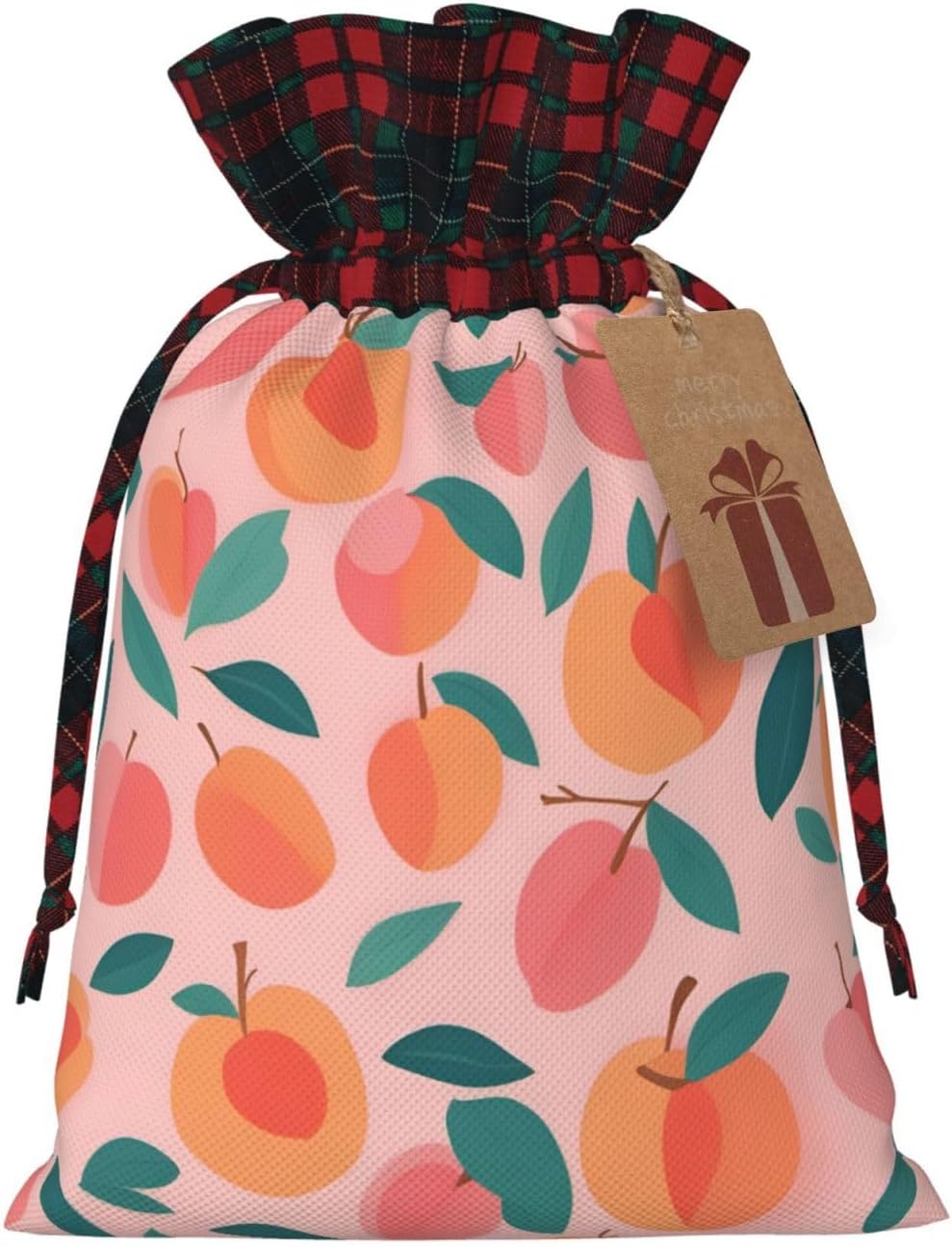 Pink Peach Pattern Seamless Pattern Printing Xmas Drawstring Gift Bag Reusable Bags For Christmas Wedding Holiday Wrapping Needs