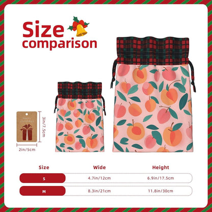 Pink Peach Pattern Seamless Pattern Printing Xmas Drawstring Gift Bag Reusable Bags For Christmas Wedding Holiday Wrapping Needs