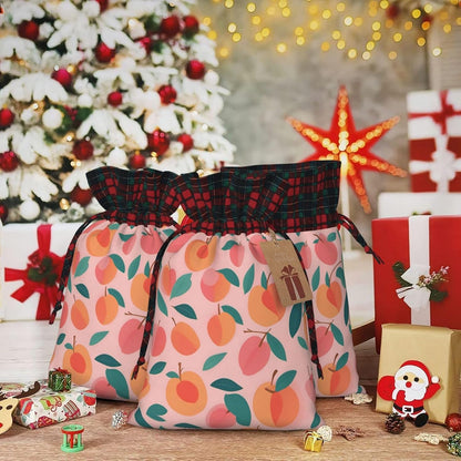 Pink Peach Pattern Seamless Pattern Printing Xmas Drawstring Gift Bag Reusable Bags For Christmas Wedding Holiday Wrapping Needs