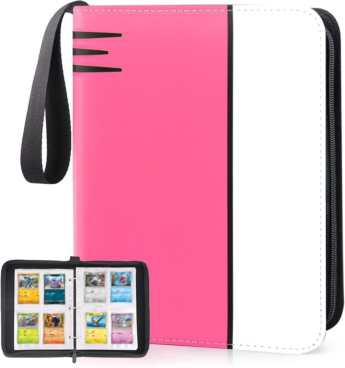 Card Binder 4 Pocket, Collectible Trading Card Albums Fits 400 Cards with 50 Removable Sleeves, Portable Trading Card Binder Collection Album Holder, Game Card Case book With Zipper for Gifts, Pink