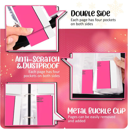 Card Binder 4 Pocket, Collectible Trading Card Albums Fits 400 Cards with 50 Removable Sleeves, Portable Trading Card Binder Collection Album Holder, Game Card Case book With Zipper for Gifts, Pink
