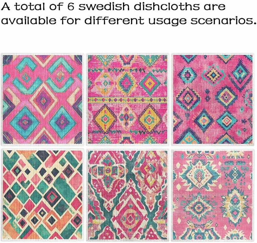 Swedish Dishcloths for Kitchen – 6 Pack Cellulose Reusable Cleaning Paper Towels – Soft, Quick-Drying, Washable Dish Rags for Kitchen, Counters & More (Pink Stripe)