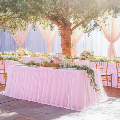 6ft Pink Tulle Tablecloth for Rectangle Tables 6 Foot Pink Table Cloth Rectangle Wrinkle Free Stretch Table Cover with Tutu Skirt for Baby Shower Girls Birthday Party Banquet Buffet Desk Skirt