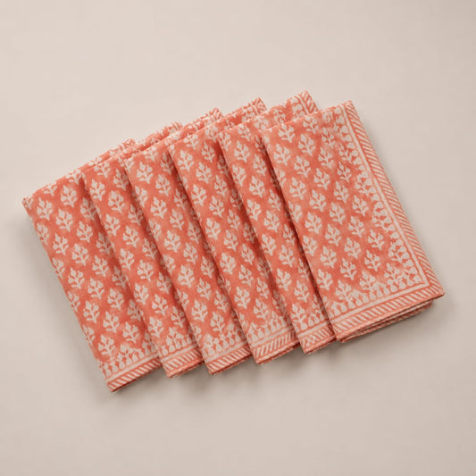 Handblock Print Cotton Cloth Fall Dinner Napkins (Set of 6), Washable, Reusable Napkins, 18" x 18"