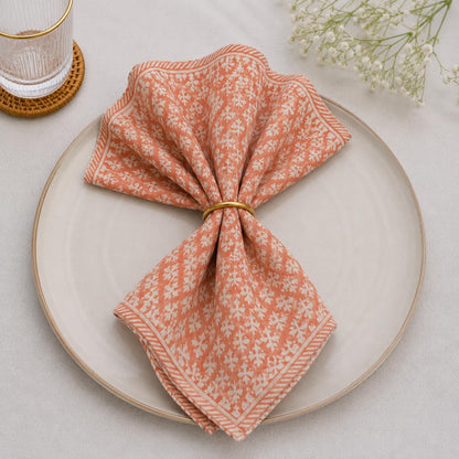 Handblock Print Cotton Cloth Fall Dinner Napkins (Set of 6), Washable, Reusable Napkins, 18" x 18"