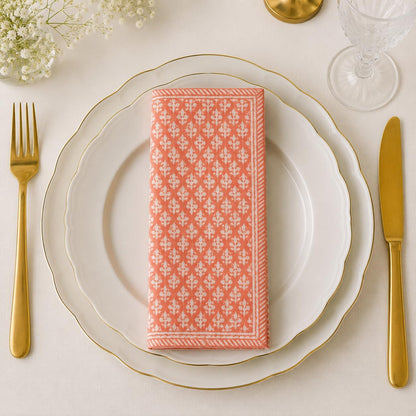 Handblock Print Cotton Cloth Fall Dinner Napkins (Set of 6), Washable, Reusable Napkins, 18" x 18"