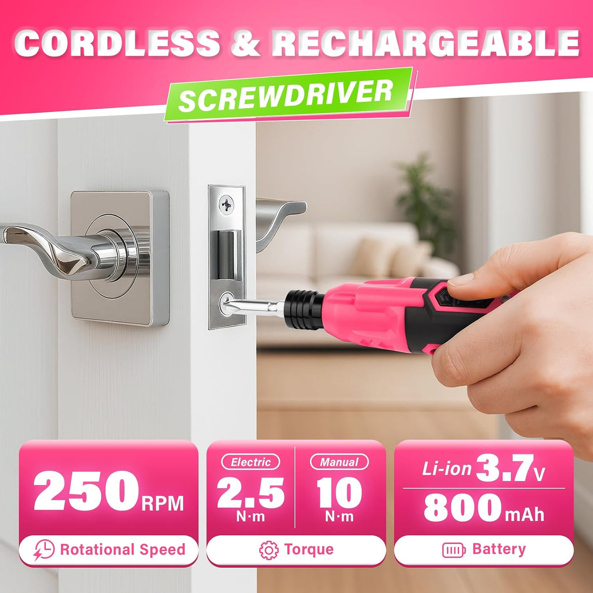 Electric Screwdriver, Cordless Power Screwdriver Set, 28-Piece,Pink