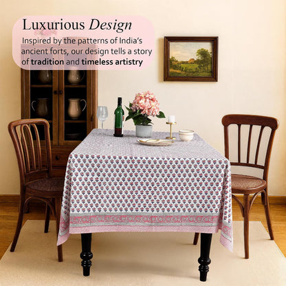 CPC Tablecloth 100% Cotton 60x90 Inch Indian Block Print Rectangle Table Cover, Washable Table Cloth for WeddingsSpring/Summer, Barbeque - Pink Sapphire