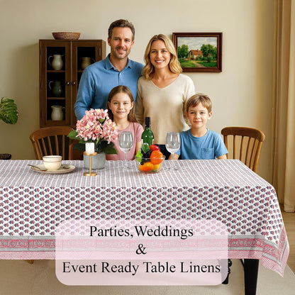 CPC Tablecloth 100% Cotton 60x90 Inch Indian Block Print Rectangle Table Cover, Washable Table Cloth for WeddingsSpring/Summer, Barbeque - Pink Sapphire