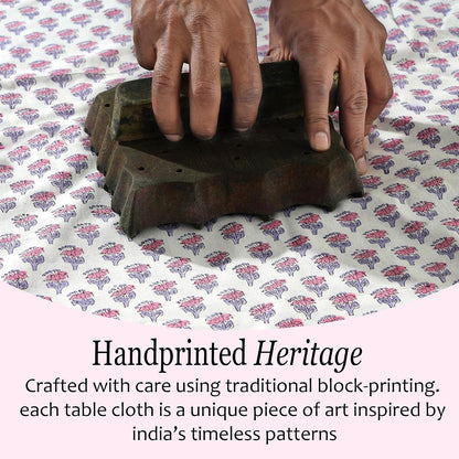 CPC Tablecloth 100% Cotton 60x90 Inch Indian Block Print Rectangle Table Cover, Washable Table Cloth for WeddingsSpring/Summer, Barbeque - Pink Sapphire