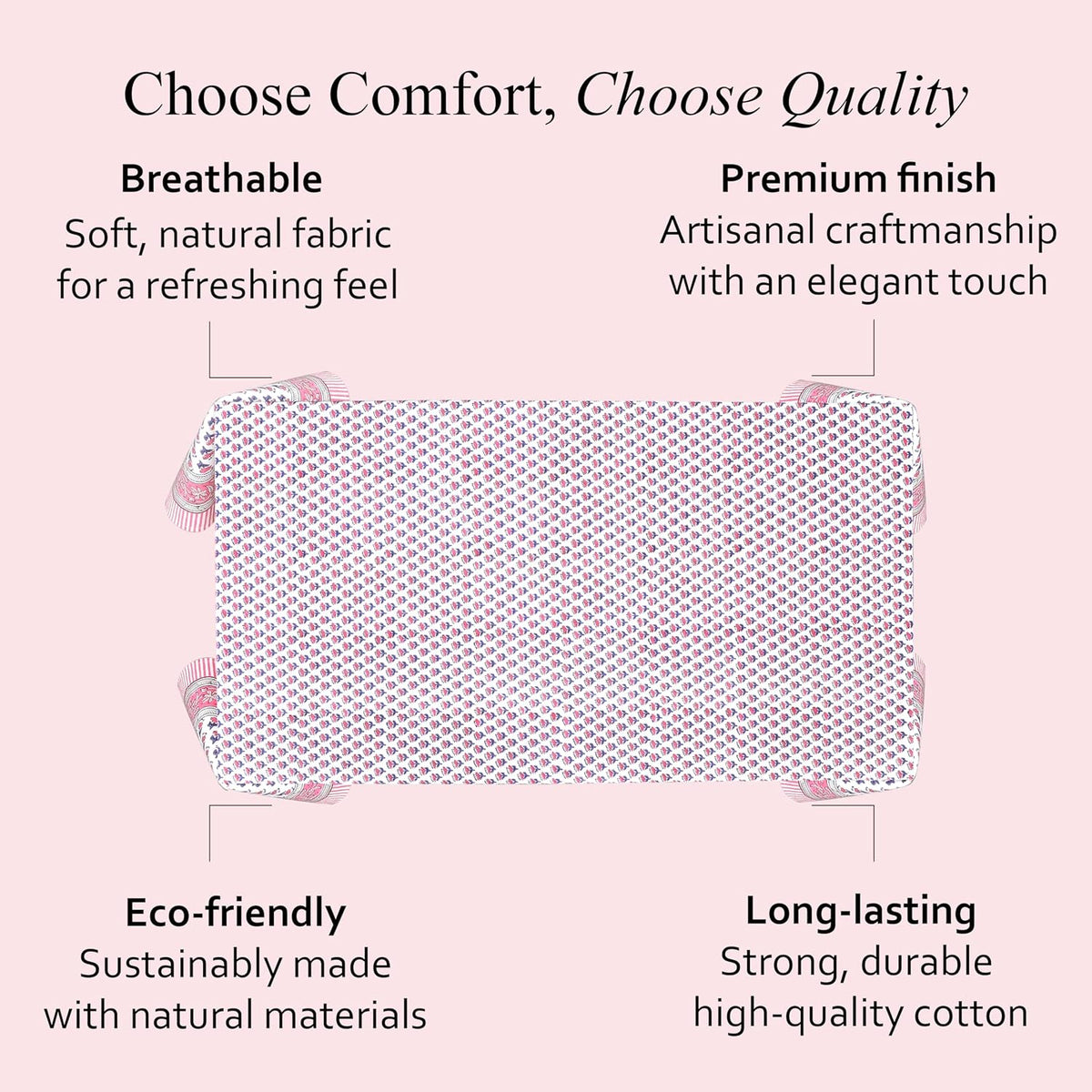 CPC Tablecloth 100% Cotton 60x90 Inch Indian Block Print Rectangle Table Cover, Washable Table Cloth for WeddingsSpring/Summer, Barbeque - Pink Sapphire
